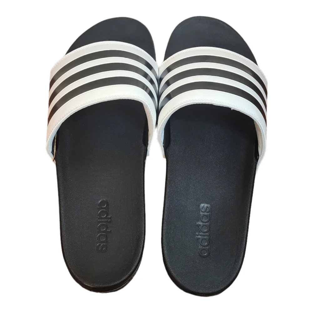 ADIDAS Men's Adilette Shower Comfort Blk/Wht Slip-On Slides/Sandals ~ Size‎ 18